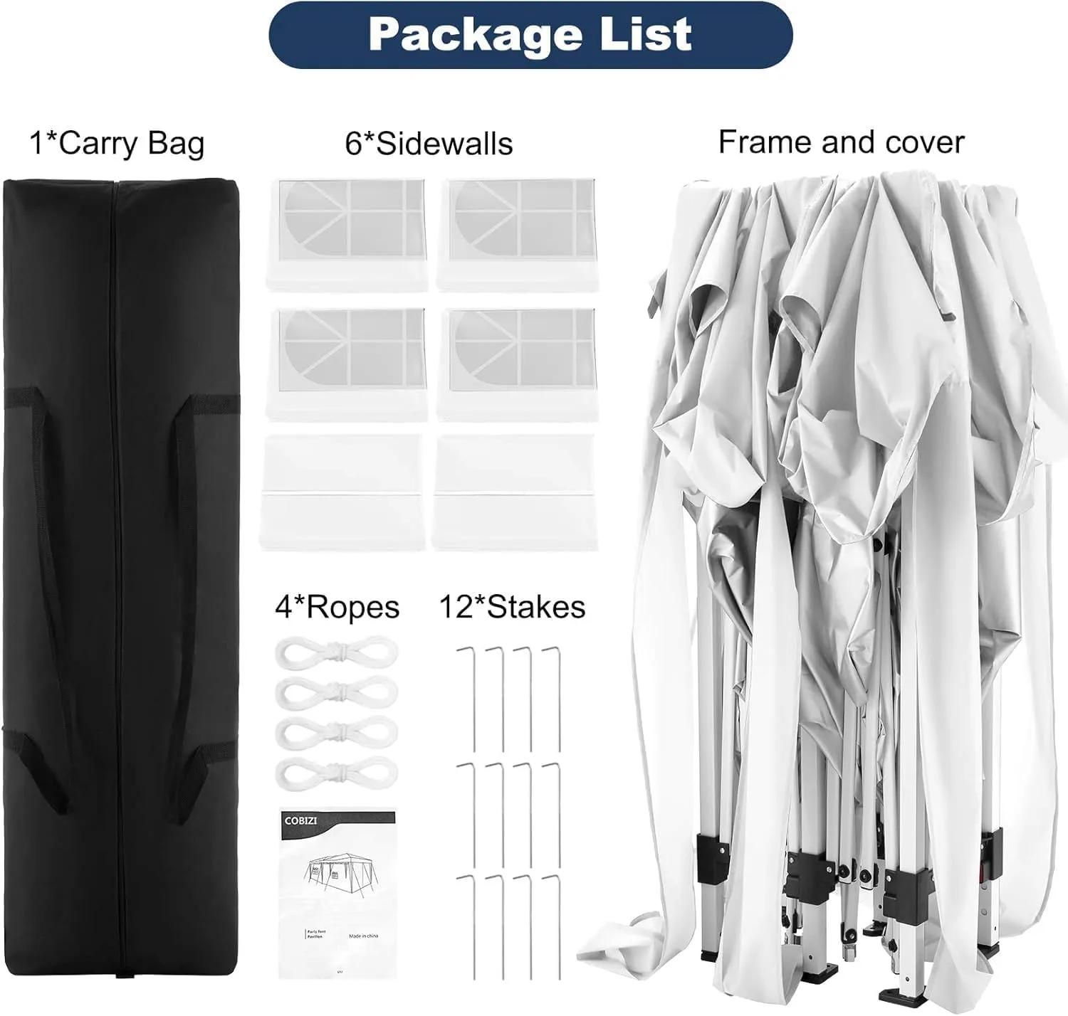 COBIZI Canopy 10x20 Pop Up Canopy Tent with 6 Sidewalls Party Tents for Parties Weddings Backyard Waterproof Canopy Outdoor Commercial Canopy Event Tent with Stakes, Ropes, White