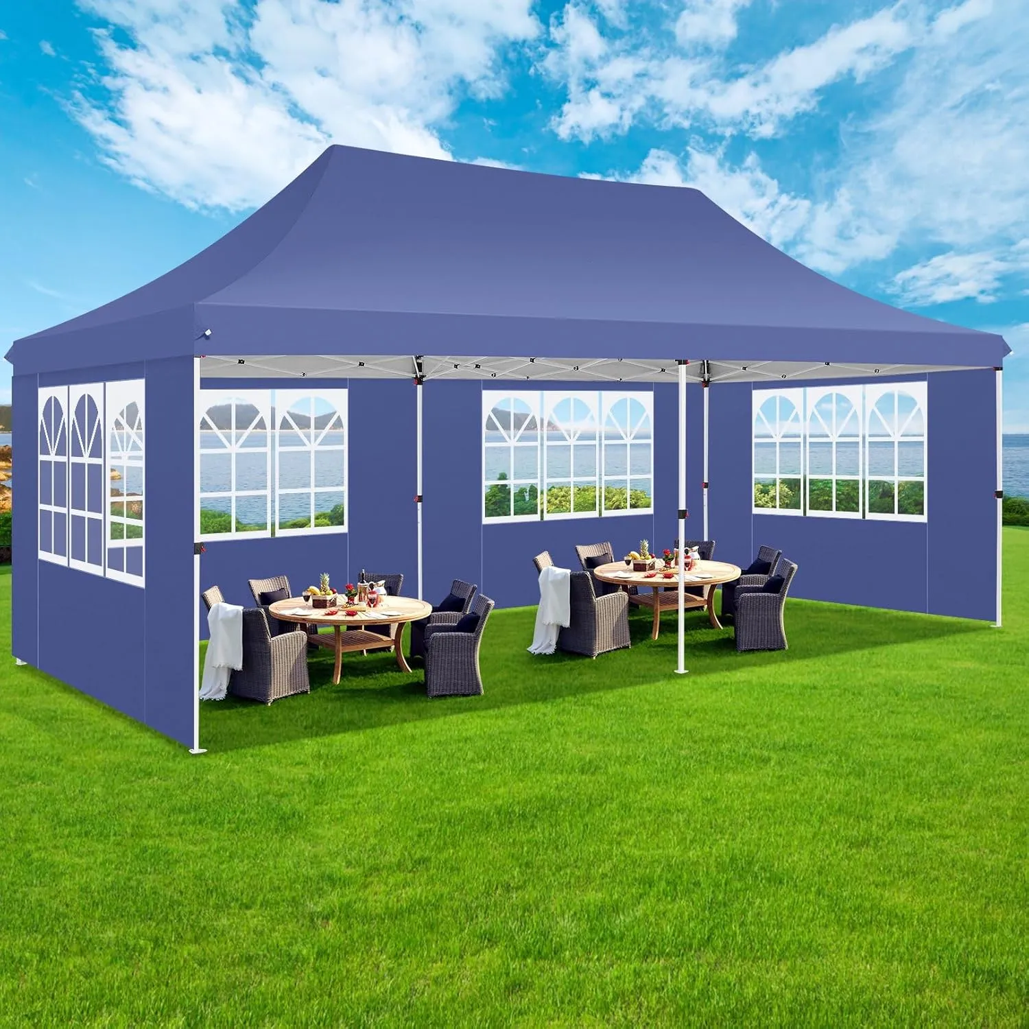 COBIZI Canopy 10x20 Pop Up Canopy Tent with 6 Sidewalls, Waterproof Commercial Canopy Ez Outdoor Instant Gazebo Easy to Set up Event Shelter, Garden Tents for Parties with Sandbags, Dark Blue