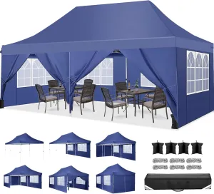 COBIZI Canopy 10x20 Pop Up Canopy Tent with 6 Sidewalls, Waterproof Commercial Canopy Ez Outdoor Instant Gazebo Easy to Set up Event Shelter, Garden Tents for Parties with Sandbags, Dark Blue