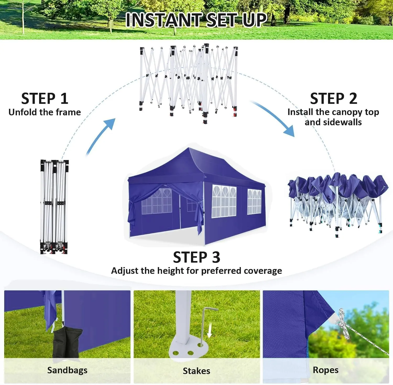 COBIZI Canopy 10x20 Pop Up Canopy Tent with 6 Sidewalls, Waterproof Commercial Canopy Ez Outdoor Instant Gazebo Easy to Set up Event Shelter, Garden Tents for Parties with Sandbags, Dark Blue