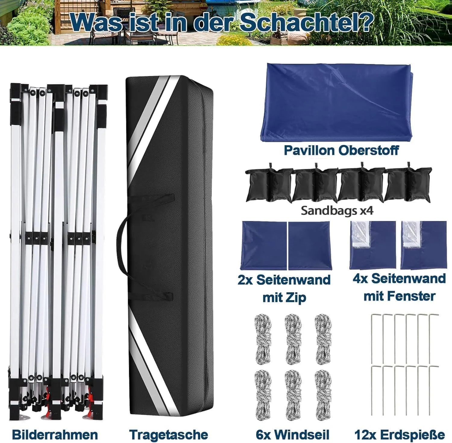 COBIZI Canopy 10x20 Pop Up Canopy Tent with 6 Sidewalls, Waterproof Commercial Canopy Ez Outdoor Instant Gazebo Easy to Set up Event Shelter, Garden Tents for Parties with Sandbags, Dark Blue