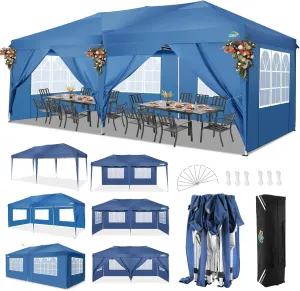 COBIZI Canopy 10x20 Pop Up Canopy Tent with 6 Sidewalls, Waterproof Outdoor Event Shelter Gazebo Sun Shade Portable 10x20 Tents for Parties Beach Camping Commercial Instant Canopy, Blue
