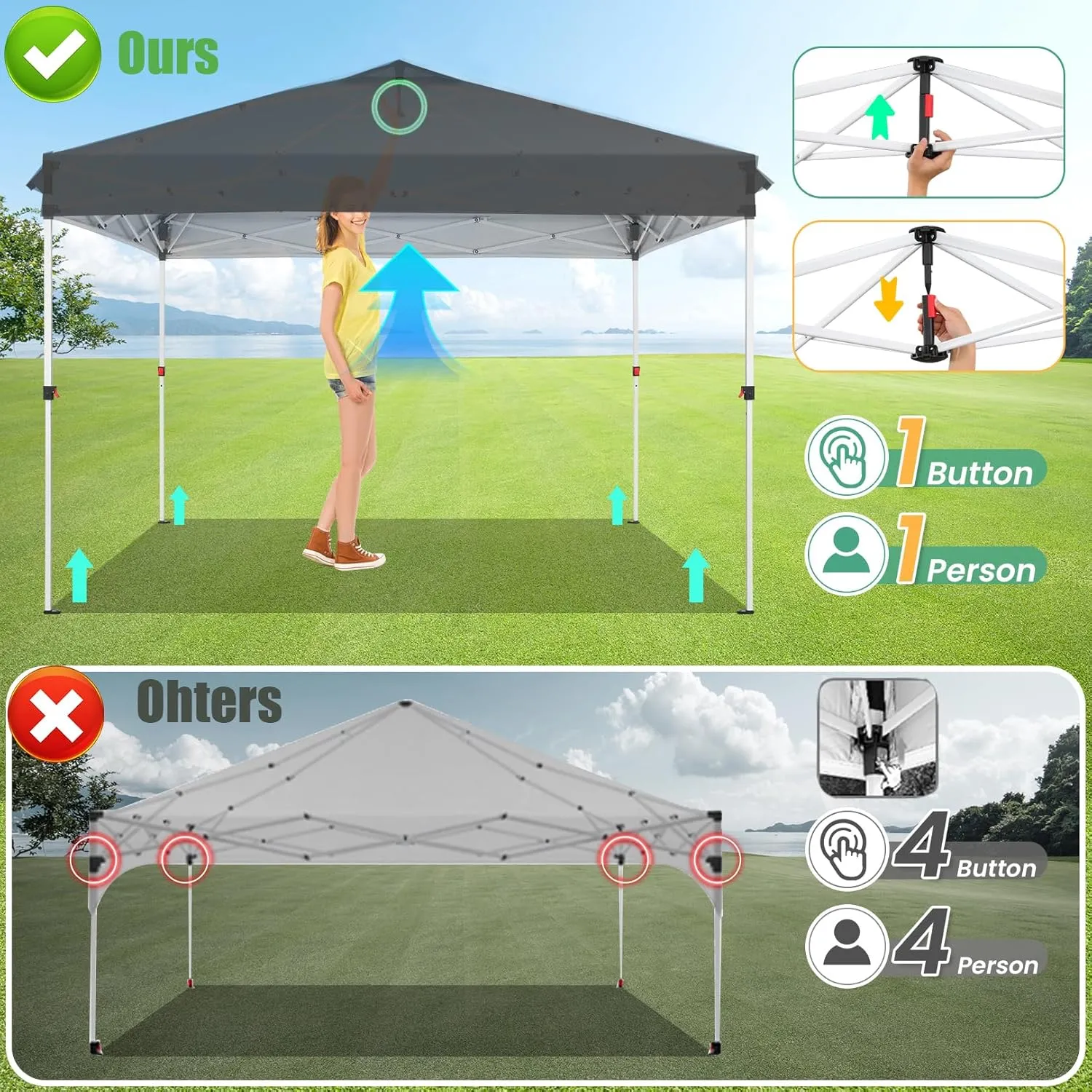 COBIZI Canopy Tent 10x10 Pop Up Outdoor Canopies with 4 Sidewalls Waterproof Commercial Instant Gazebo Tents for Party Patio Backyard with 4 Sandbags, 4 Stakes & 8 Ropes, Black