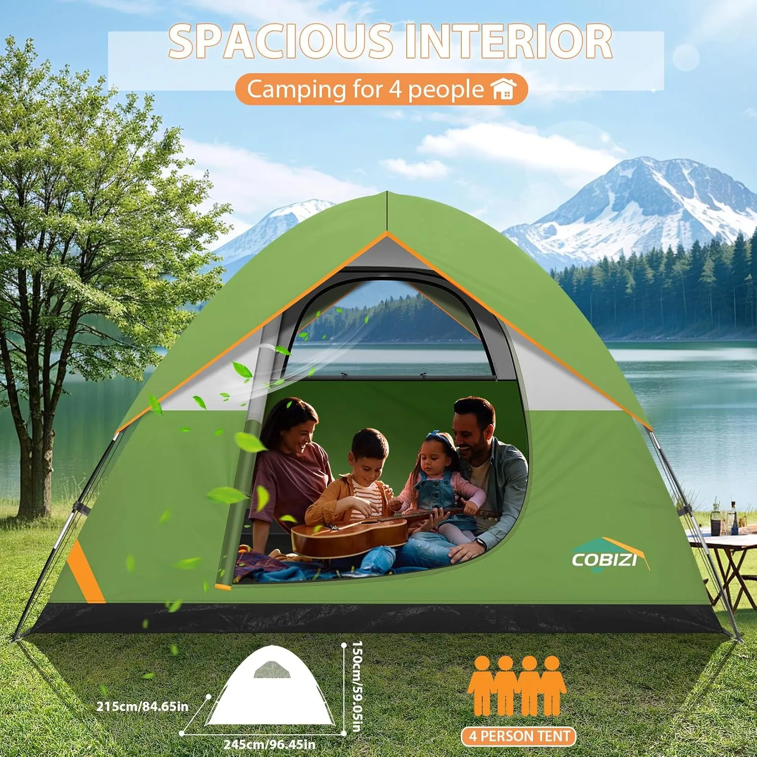 COBIZI Tents for Camping 4/6 Person Camping Tent with Rainfly and Screen, Easy Setup Lightweight Portable Waterproof Outdoor Tent with Carry Bag for Backpacking, Hiking, Family Travel
