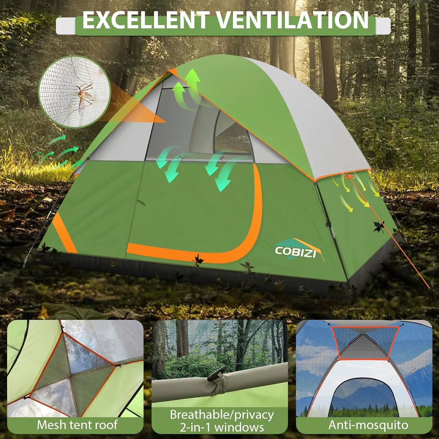 COBIZI Tents for Camping 4/6 Person Camping Tent with Rainfly and Screen, Easy Setup Lightweight Portable Waterproof Outdoor Tent with Carry Bag for Backpacking, Hiking, Family Travel