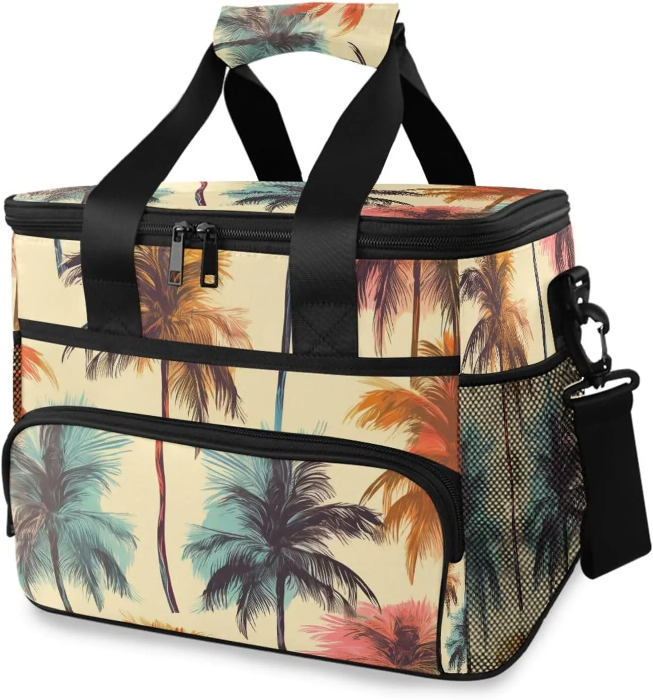 Coconut Tree Yellow Cooler Bag Insulated Cooler Soft Sided Cooler 24 Can Portable Picnic Bag Large Leakproof Lunch Bag Box for Beach Grocery Camping Travel Car Men Women