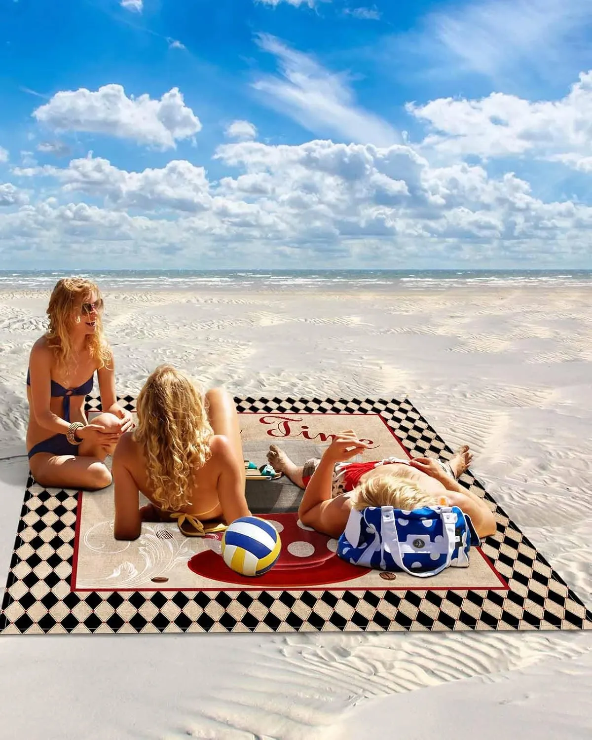 Coffee Theme Beach Blanket Large with Stakes Waterproof Sandproof,Foldable Beach Mat with Corner Pockets for Outdoor Travel Camping Hiking Picnic Essentials,Retro Plaid Coffee Cup Coffee Beans 95"x80"