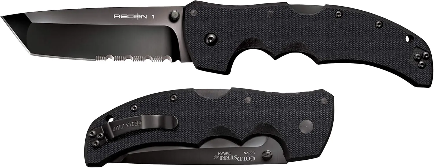 COLD STEEL Recon 1 4" S35VN Razor-Sharp Blade 5.375" G-10 Handle Tactical Folding Knife w/Tri-Ad Lock, Ambidextrous Pocket/Belt Clip