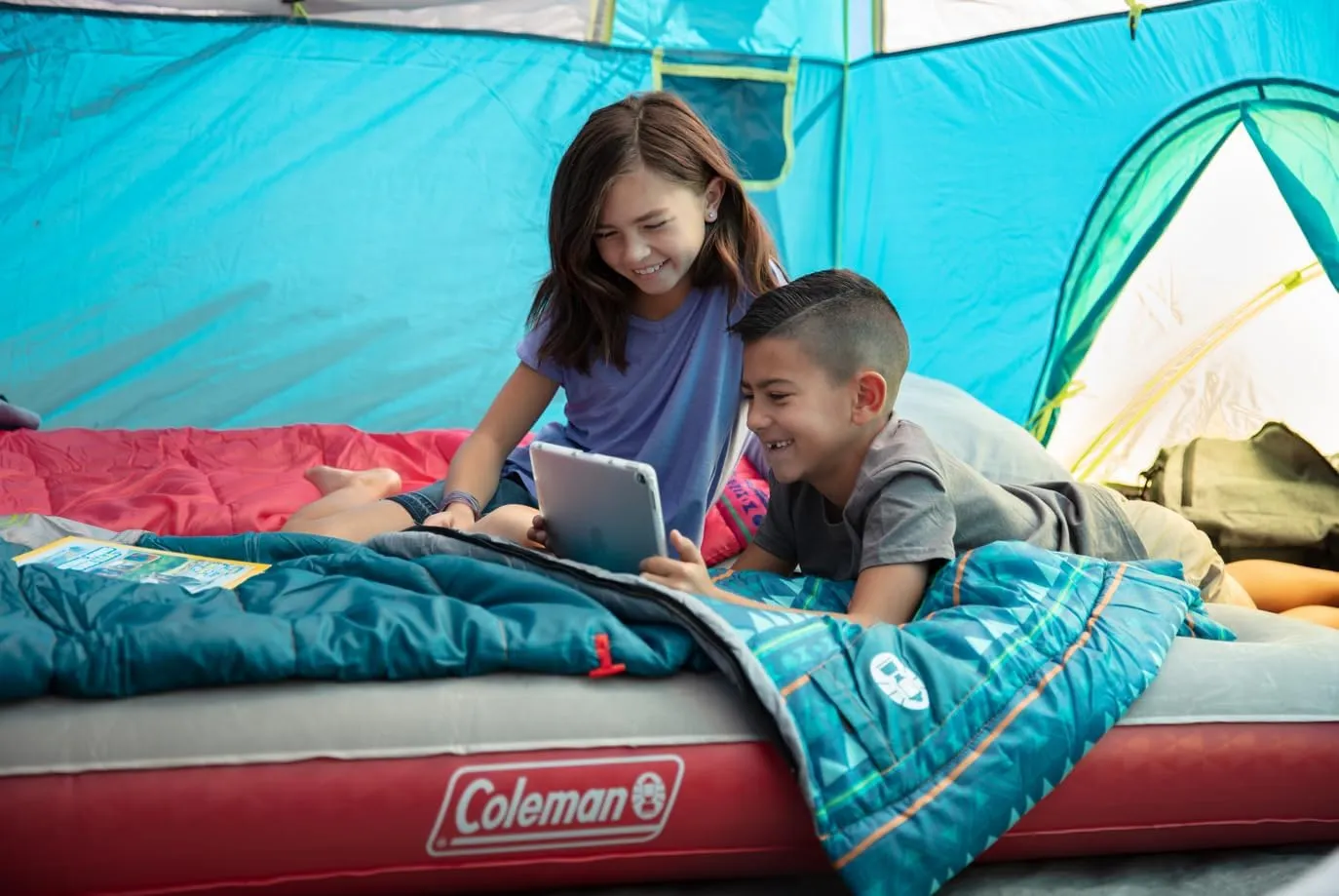 Coleman Kids 50°F Sleeping Bag for Children up to 5ft Tall, Glow in the Dark Design, Machine Washable