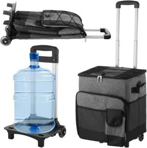 Collapsible Cooler 35L Insulated Bag Soft, Insulated with Wheels Rolling Cooler, Leakproof 9.2 Gallons Portable Bag Insulated Adjustable for Shopping, Picnics, Bbqs, Beaches with Cart