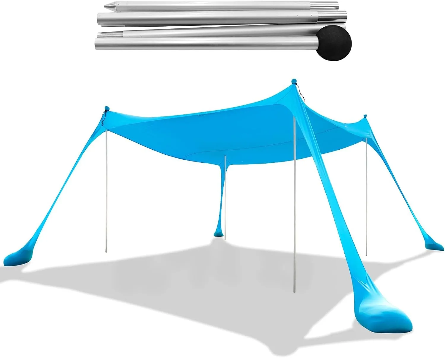 COMMOUDS Beach Canopy with 5 Poles, 10×10 Ft Beach Tent Canopy with 6.56FT Extra Poles for Beach Canopy, Sky Blue
