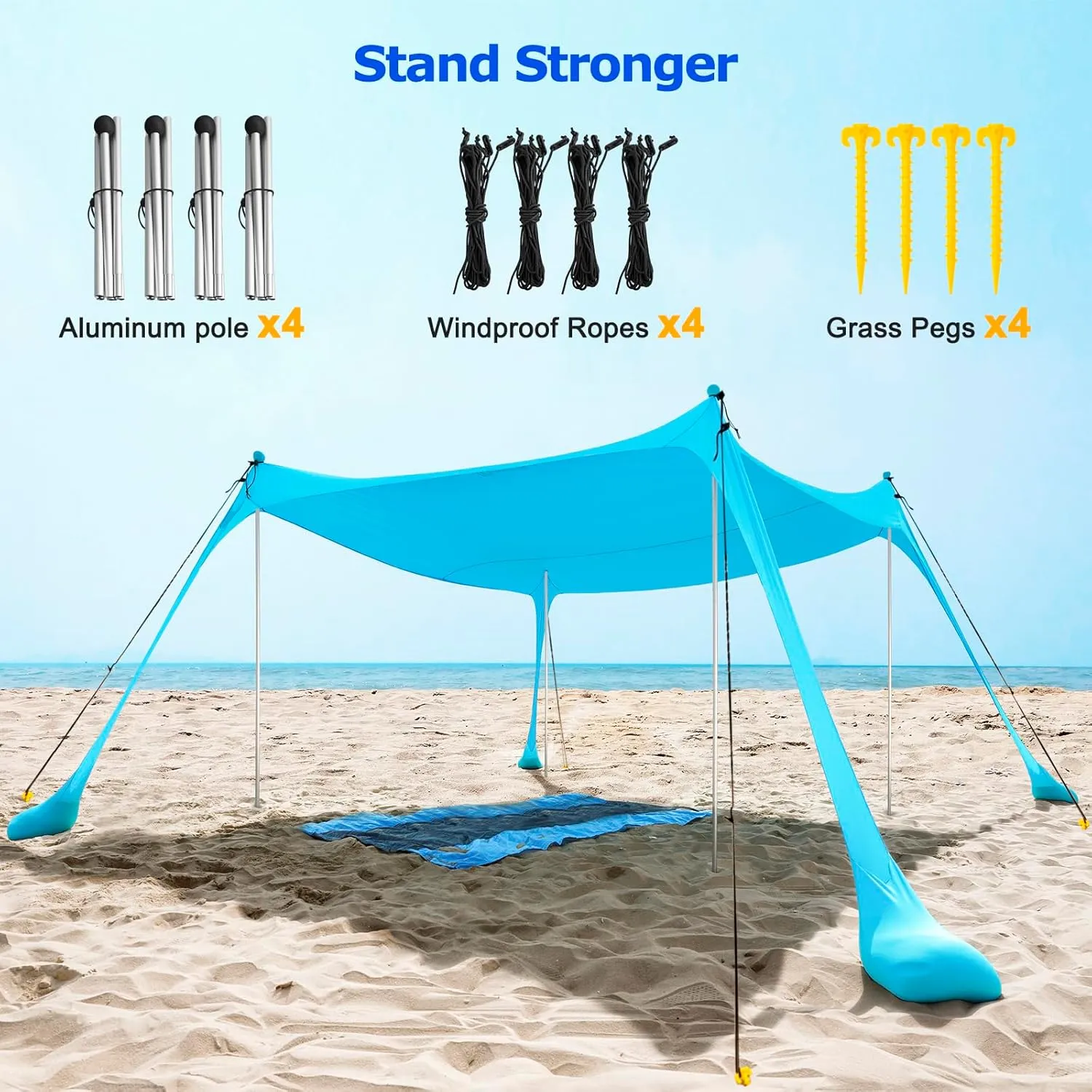 COMMOUDS Beach Tent Sun Shelter - UPF50  Pop Up Beach Canopy with Sandbags & Sand Shovel & Windproof Poles, Portable Sun Shade for Beach, Camping, Picnics, Backyard