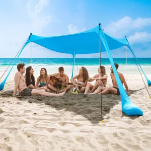 COMMOUDS Beach Tent Sun Shelter - UPF50  Pop Up Beach Canopy with Sandbags & Sand Shovel & Windproof Poles, Portable Sun Shade for Beach, Camping, Picnics, Backyard