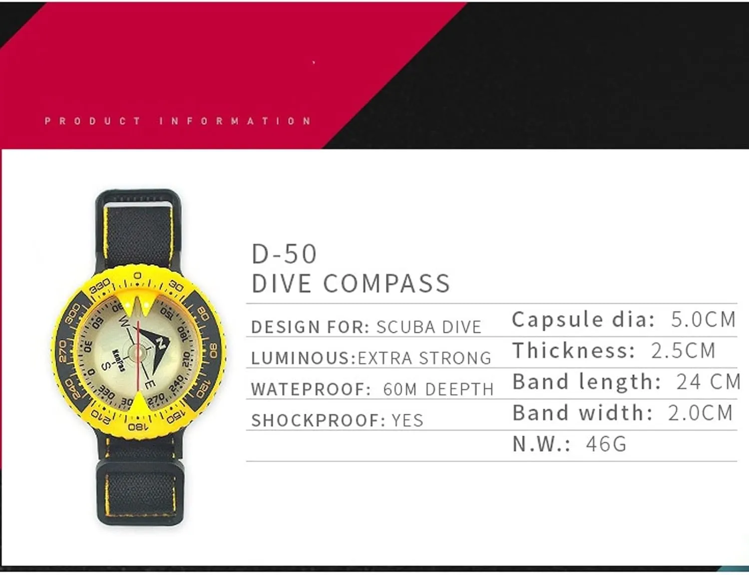 Compass Compass Hiking Survival Scuba Diving Compass/Diving Compass/Compass Marine Navigation/Blue Compass Glow(Black)