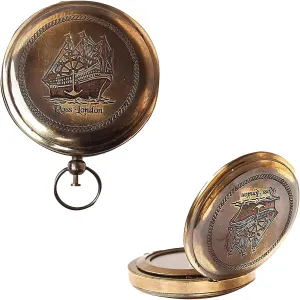 Compass Nautical Ross London Brass Round Pocket Compass Marine Navigational Royal Device Adventure Hiking Survival Tool Antique Collectible Compass Gift by THEMEDIEVALMARTCITY