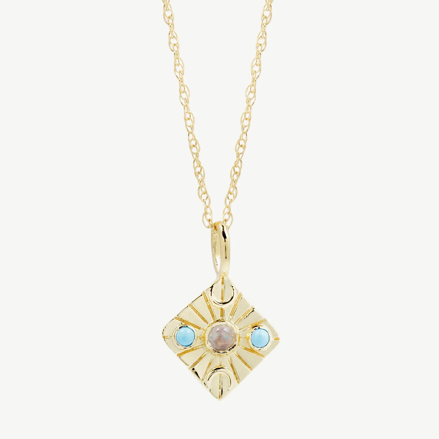 Compass Necklace in Moonstone/Turquoise