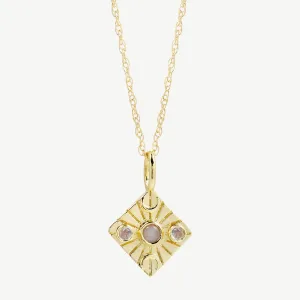 Compass Necklace in Peach Moonstone/Moonstone