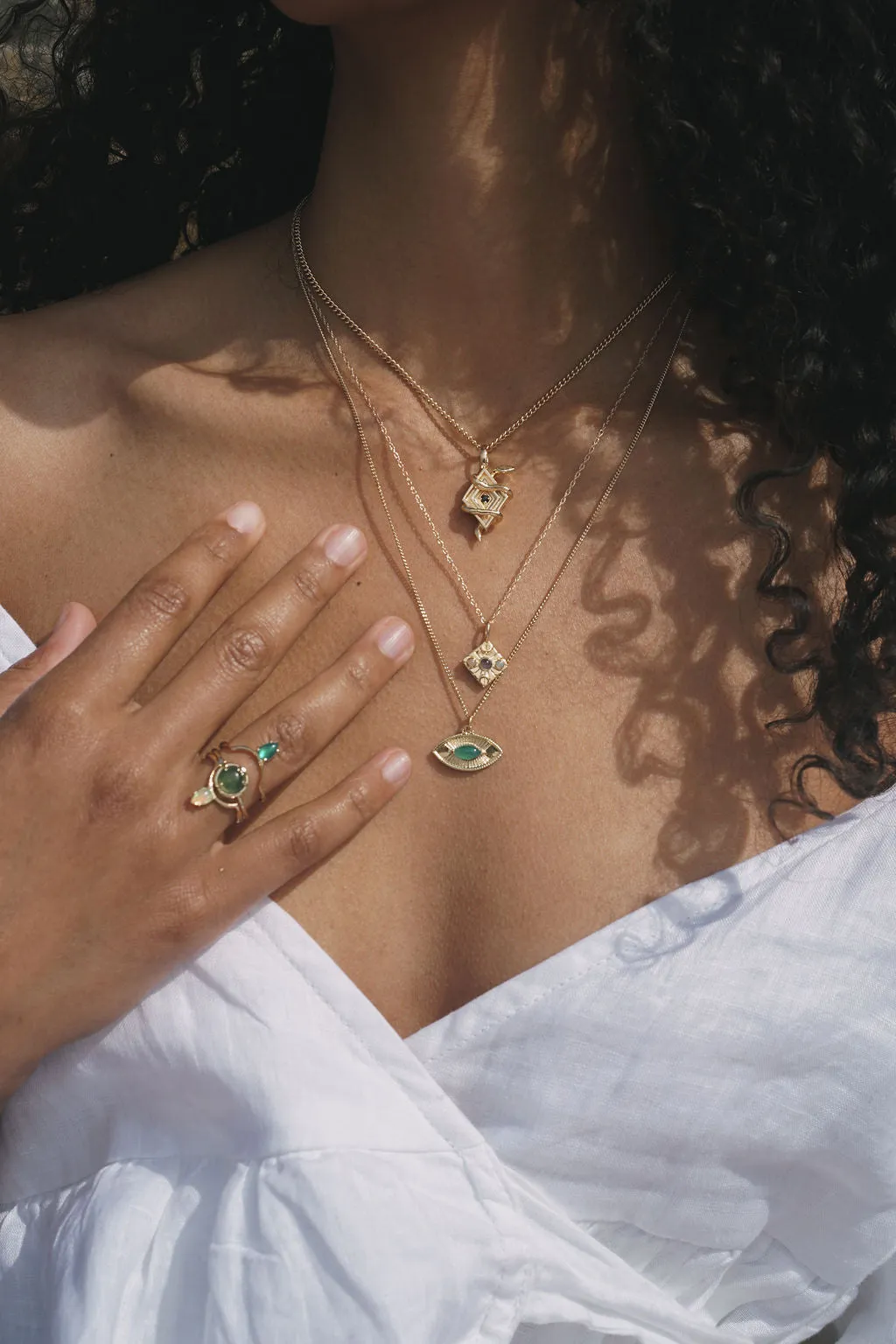 Compass Necklace in Peach Moonstone/Moonstone