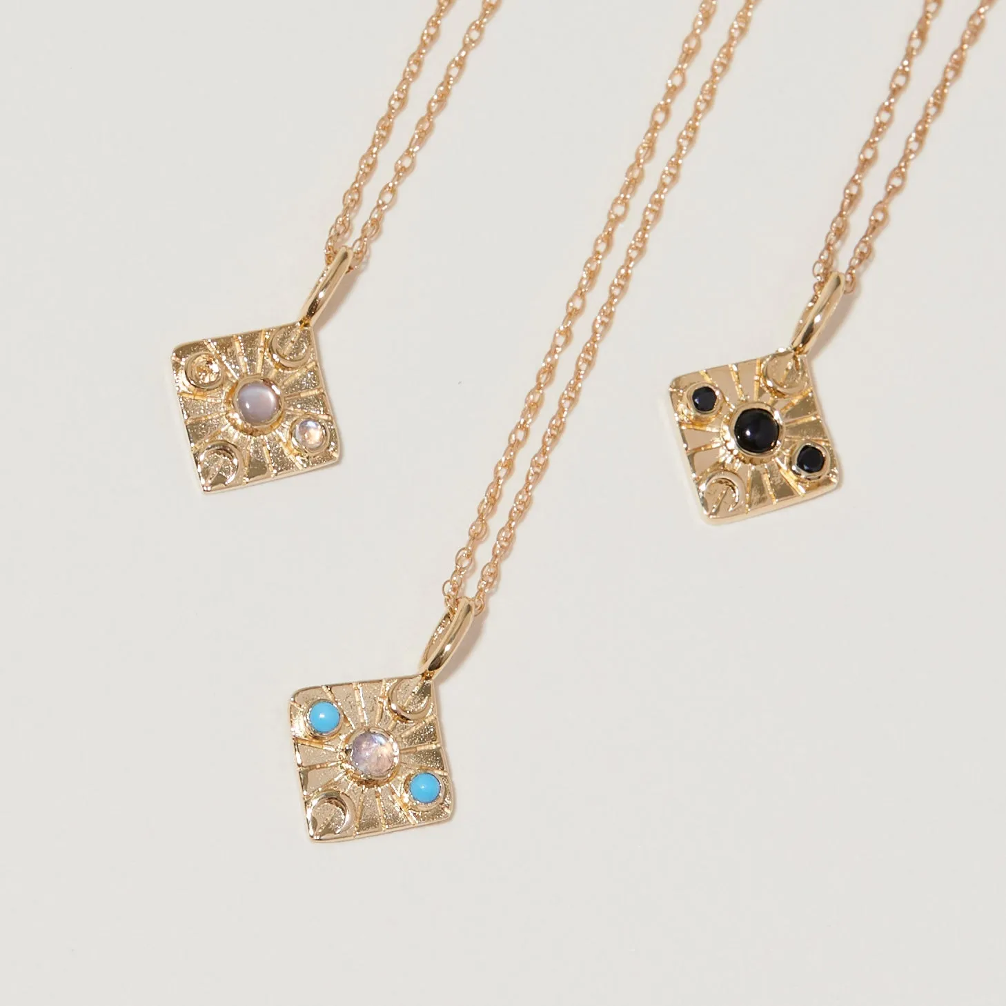 Compass Necklace in Peach Moonstone/Moonstone