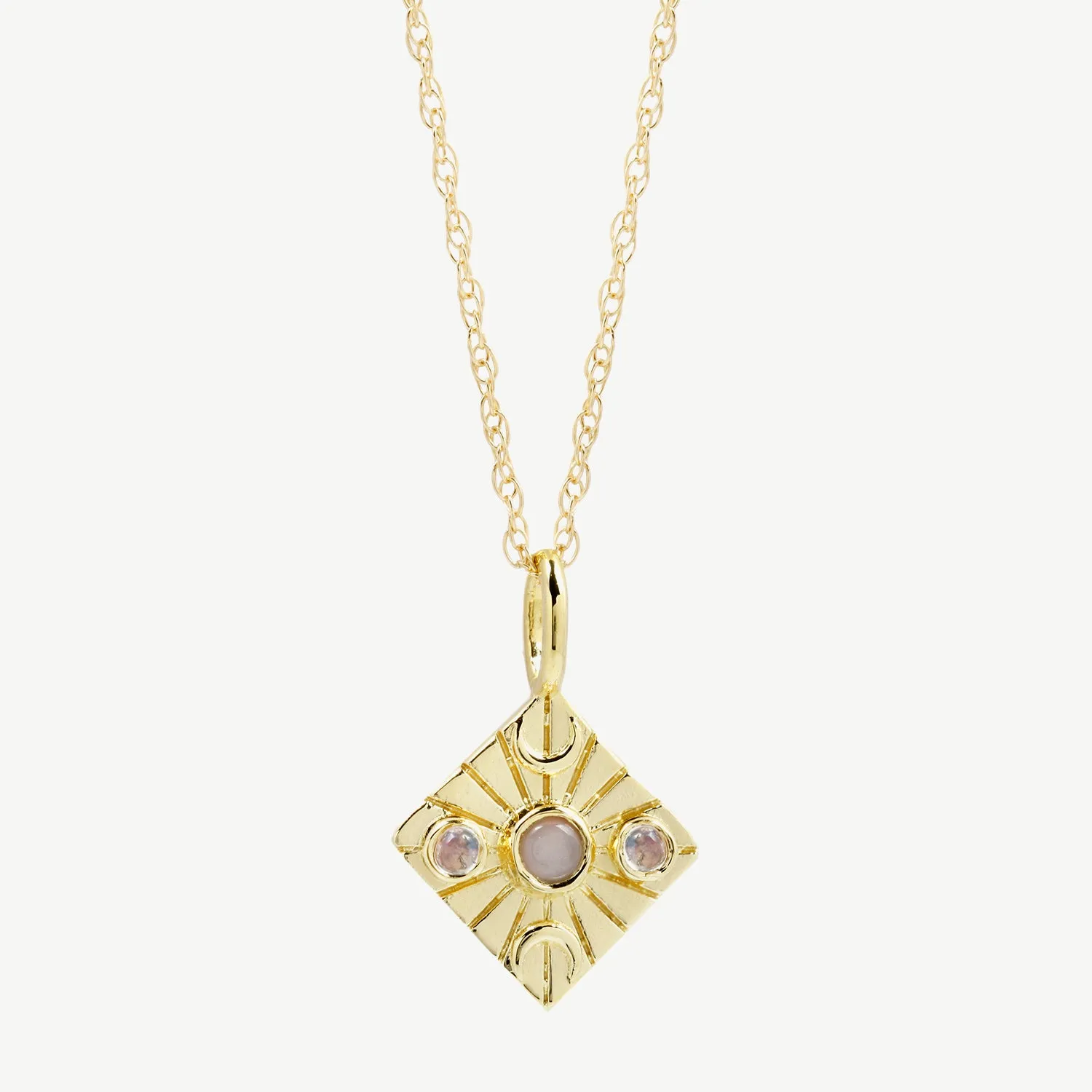 Compass Necklace in Peach Moonstone/Moonstone