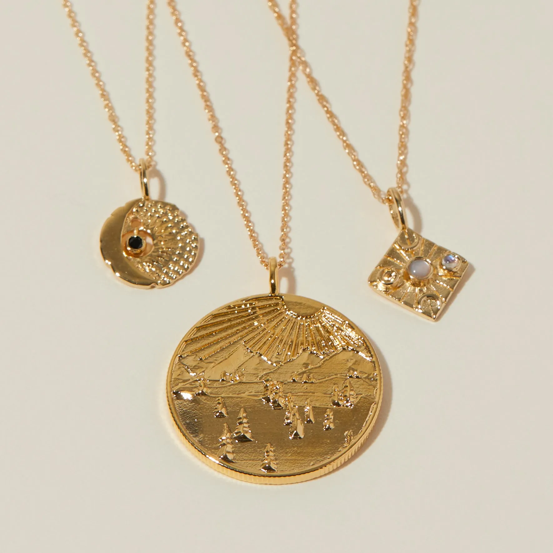 Compass Necklace in Peach Moonstone/Moonstone