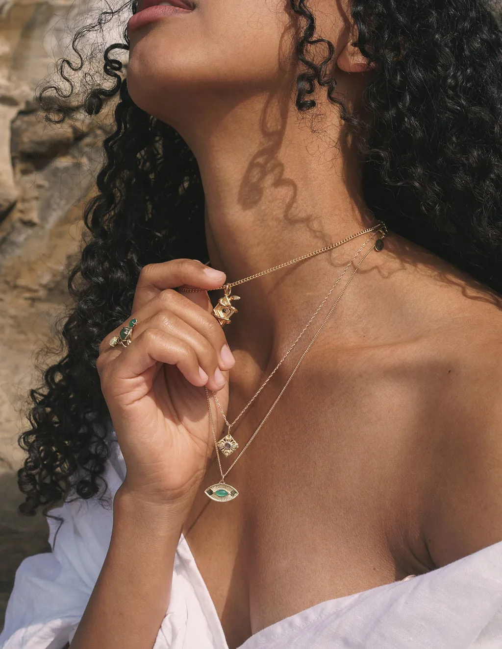 Compass Necklace in Peach Moonstone/Moonstone