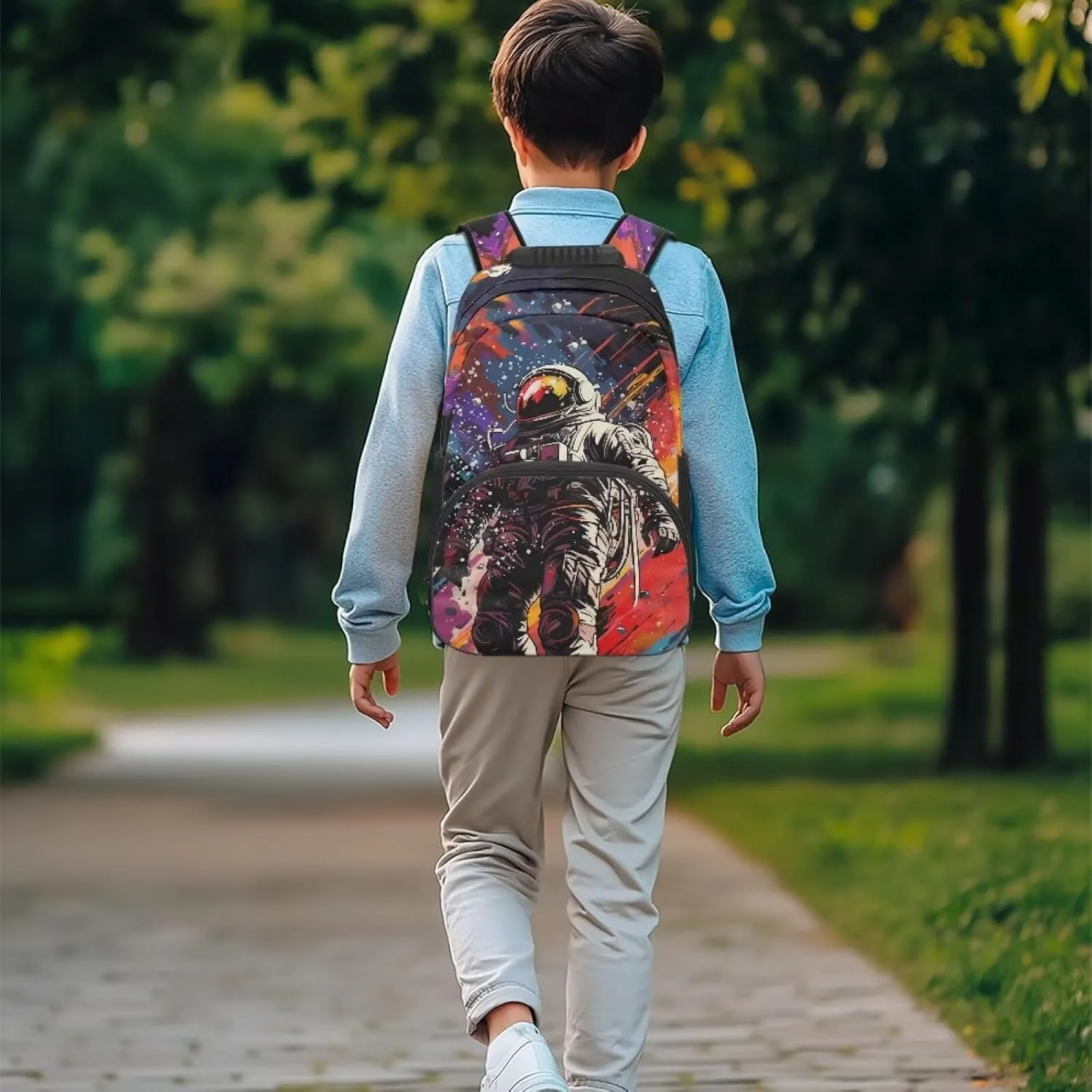 Computer Messenger Bag 17 inch Laptop Women School Bag Astronaut Print with Handle Band Side Pockets Lightweight Backpack Large Capacity Bookbag Daypack for Travel
