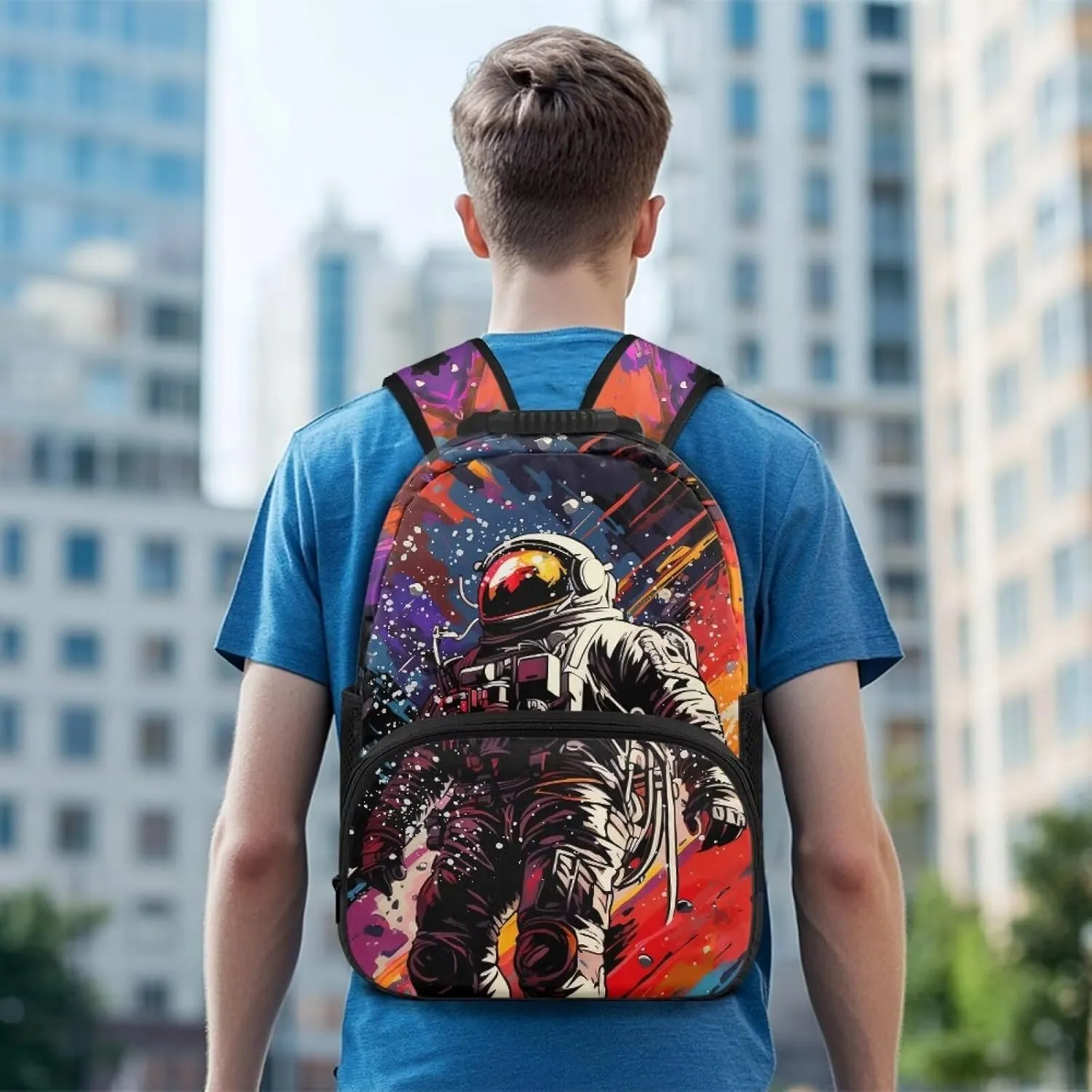 Computer Messenger Bag 17 inch Laptop Women School Bag Astronaut Print with Handle Band Side Pockets Lightweight Backpack Large Capacity Bookbag Daypack for Travel