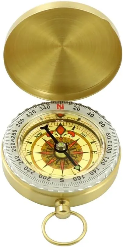 Copper Pocket Watch Compass Compass Compass Gold Glossy Flip Cover Night Glow Compass