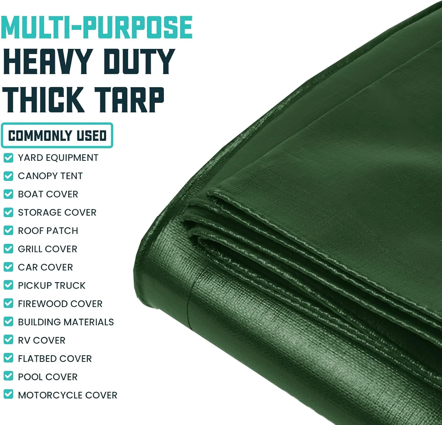Core Tarps Extra Heavy Duty 16 Mil Tarp Cover, Waterproof, UV Resistant, Rip and Tear Proof, Poly Tarpaulin with Reinforced Edges for Roof, Camping, Patio, Pool, Boat (Green/Black 16′ X 20′)