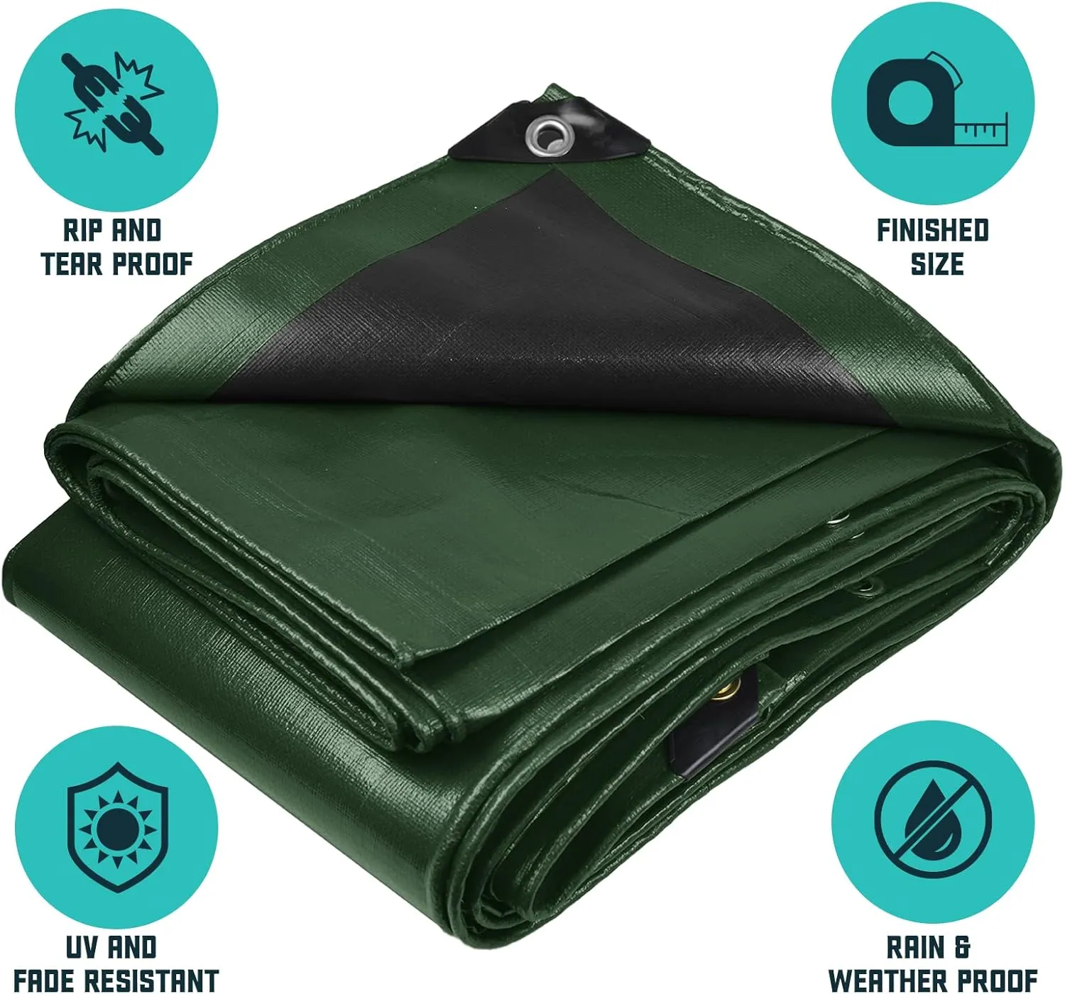 Core Tarps Extra Heavy Duty 16 Mil Tarp Cover, Waterproof, UV Resistant, Rip and Tear Proof, Poly Tarpaulin with Reinforced Edges for Roof, Camping, Patio, Pool, Boat (Green/Black 16′ X 20′)