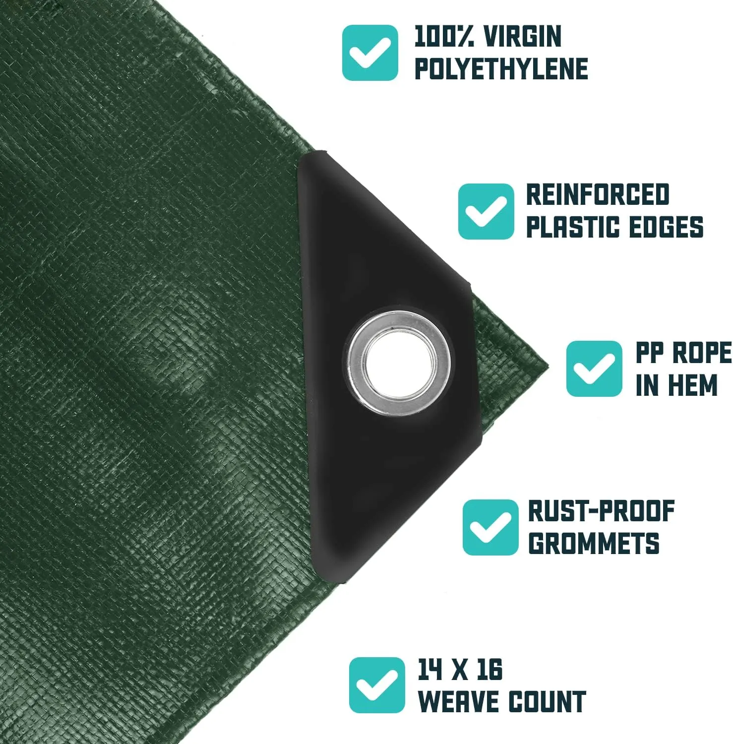 Core Tarps Extra Heavy Duty 16 Mil Tarp Cover, Waterproof, UV Resistant, Rip and Tear Proof, Poly Tarpaulin with Reinforced Edges for Roof, Camping, Patio, Pool, Boat (Green/Black 16′ X 20′)