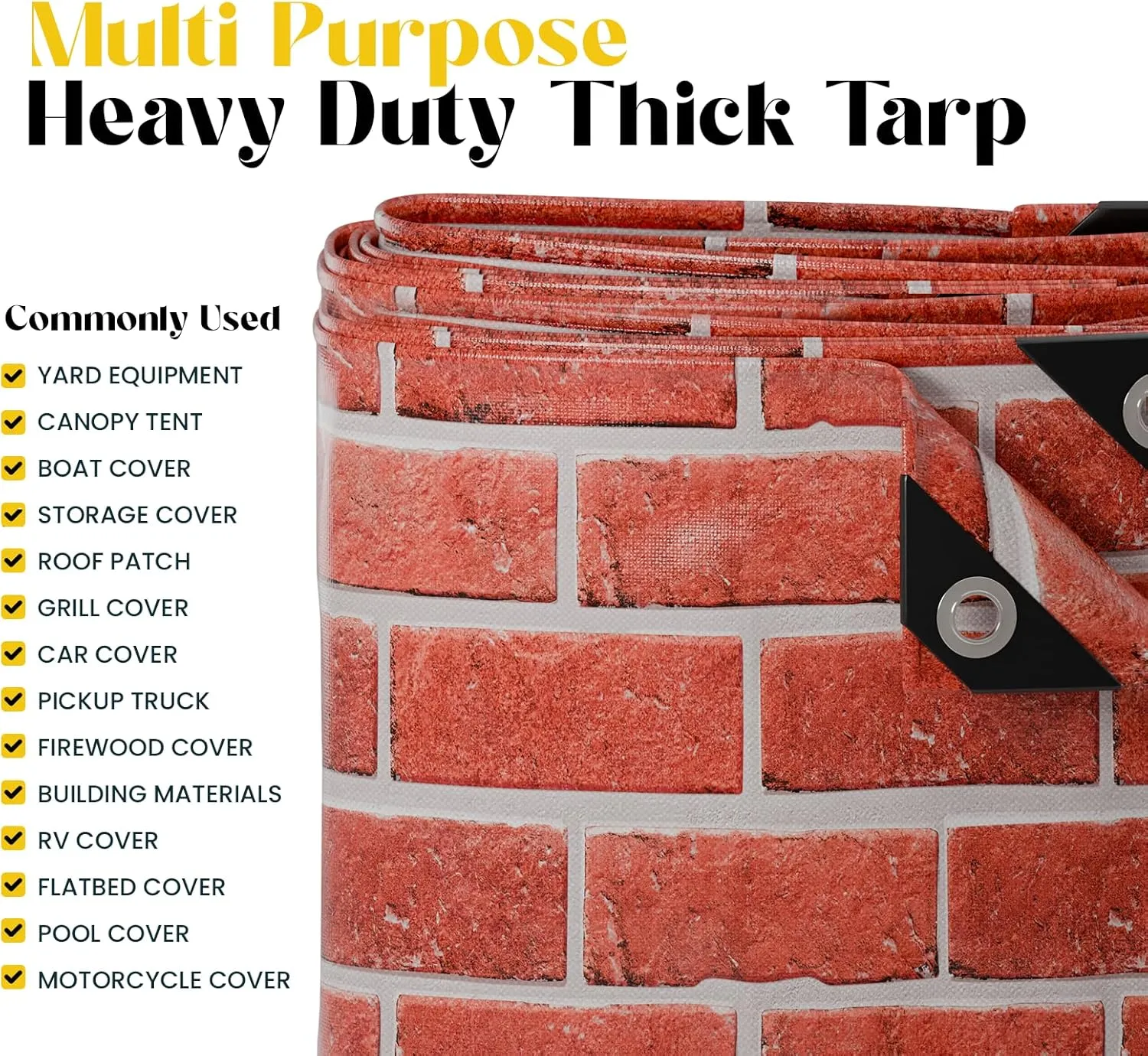 Core Tarps Extreme Heavy Duty 20 Mil Tarp Cover, Waterproof, UV Resistant, Rip and Tear Proof, Poly Tarpaulin with Reinforced Edges for Roof, Camping, Patio, Pool, Boat (Bricks/Black 20′ X 20′)