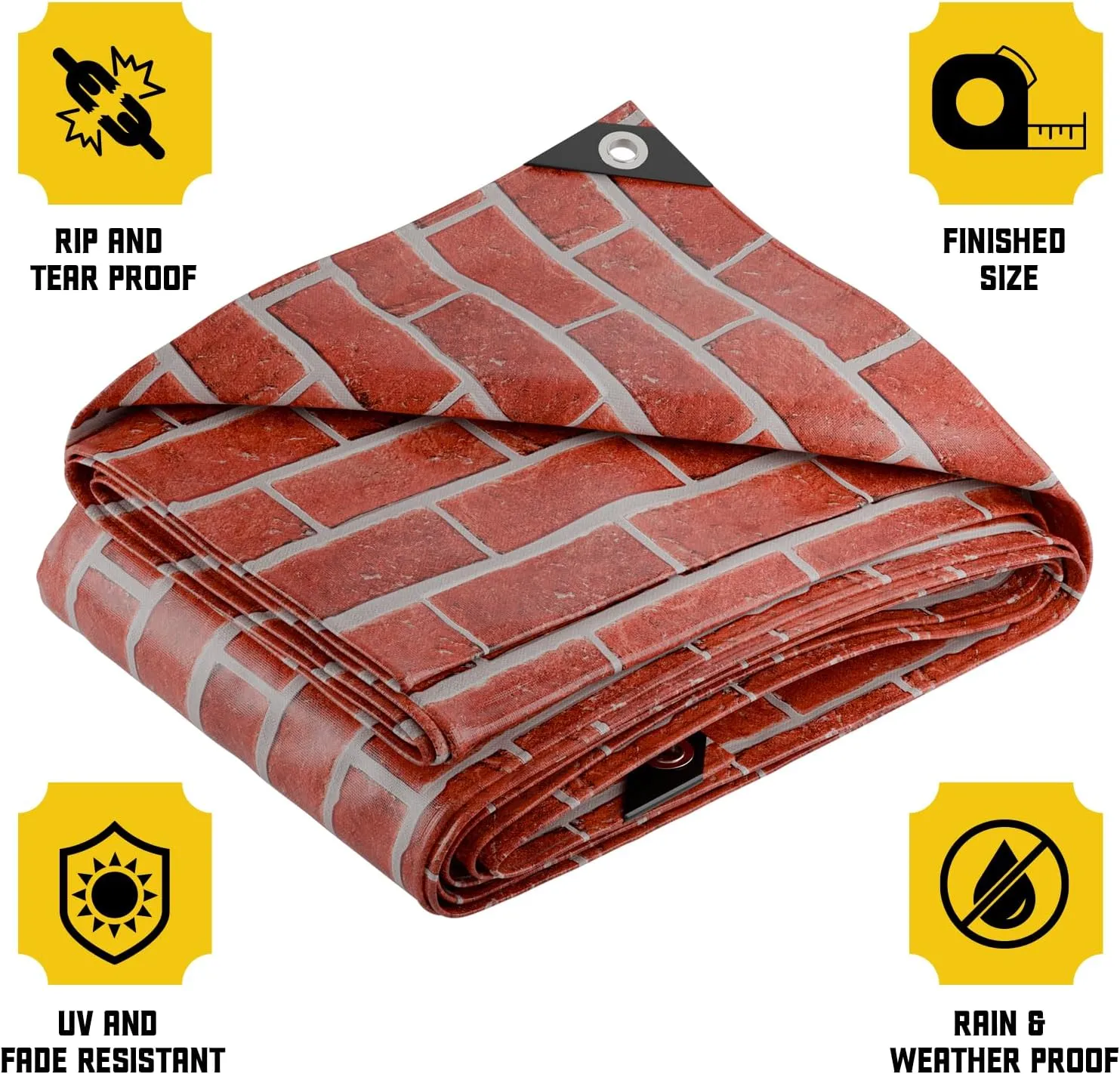 Core Tarps Extreme Heavy Duty 20 Mil Tarp Cover, Waterproof, UV Resistant, Rip and Tear Proof, Poly Tarpaulin with Reinforced Edges for Roof, Camping, Patio, Pool, Boat (Bricks/Black 20′ X 20′)