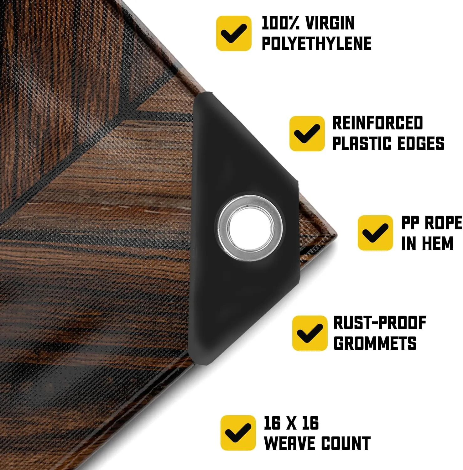 Core Tarps Extreme Heavy Duty 20 Mil Tarp Cover, Waterproof, UV Resistant, Rip and Tear Proof, Poly Tarpaulin with Reinforced Edges for Roof, Camping, Patio, Pool, Boat (Brown Wood/Black 18′ X 24′)