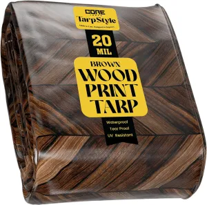 Core Tarps Extreme Heavy Duty 20 Mil Tarp Cover, Waterproof, UV Resistant, Rip and Tear Proof, Poly Tarpaulin with Reinforced Edges for Roof, Camping, Patio, Pool, Boat (Brown Wood/Black 18′ X 24′)
