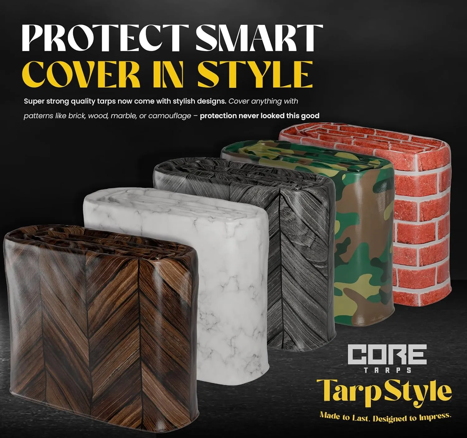 Core Tarps Extreme Heavy Duty 20 Mil Tarp Cover, Waterproof, UV Resistant, Rip and Tear Proof, Poly Tarpaulin with Reinforced Edges for Roof, Camping, Patio, Pool, Boat (Brown Wood/Black 18′ X 24′)