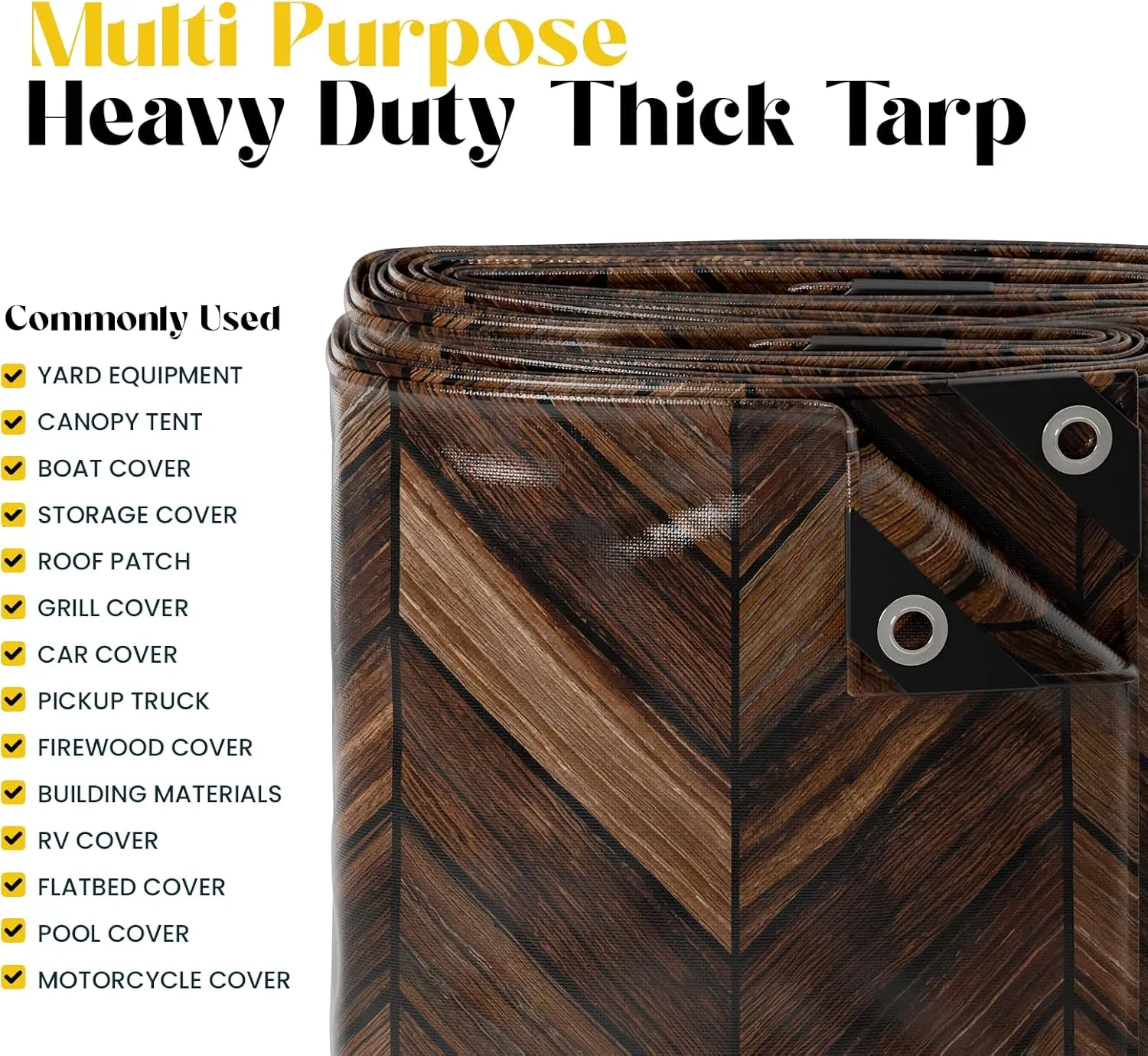 Core Tarps Extreme Heavy Duty 20 Mil Tarp Cover, Waterproof, UV Resistant, Rip and Tear Proof, Poly Tarpaulin with Reinforced Edges for Roof, Camping, Patio, Pool, Boat (Brown Wood/Black 18′ X 24′)