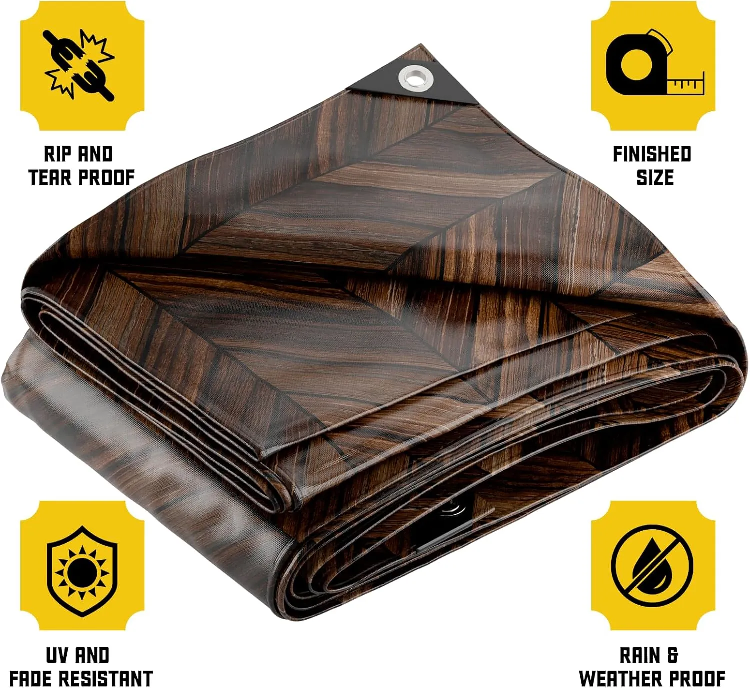 Core Tarps Extreme Heavy Duty 20 Mil Tarp Cover, Waterproof, UV Resistant, Rip and Tear Proof, Poly Tarpaulin with Reinforced Edges for Roof, Camping, Patio, Pool, Boat (Brown Wood/Black 18′ X 24′)