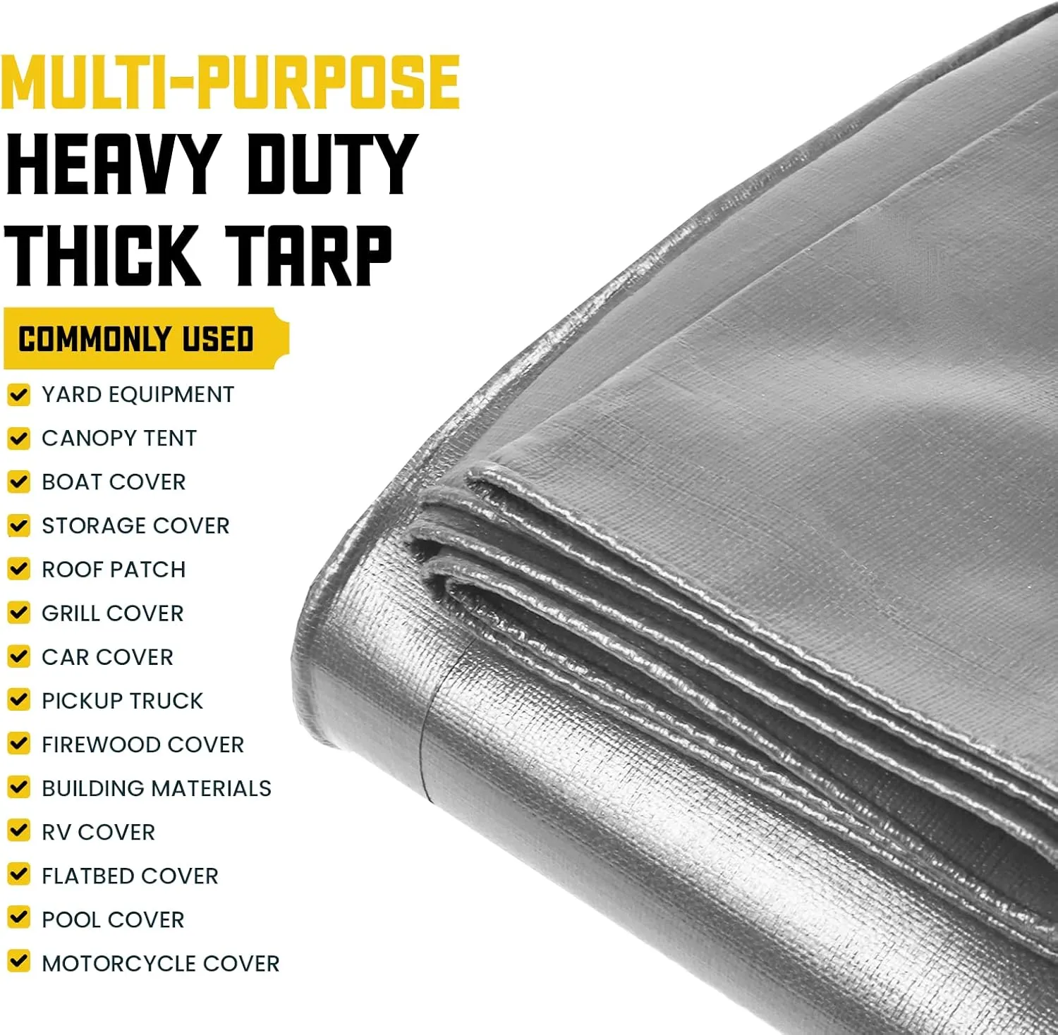 Core Tarps Extreme Heavy Duty 20 Mil Tarp Cover, Waterproof, UV Resistant, Rip and Tear Proof, Poly Tarpaulin with Reinforced Edges for Roof, Camping, Patio, Pool, Boat (Silver/Black 10′ X 20′)