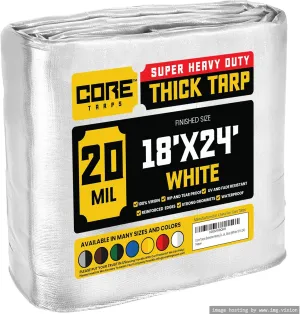 Core Tarps Extreme Heavy Duty 20 Mil Tarp Cover, Waterproof, UV Resistant, Rip and Tear Proof, Poly Tarpaulin with Reinforced Edges for Roof, Camping, Patio, Pool, Boat (White 18′ X 24′)