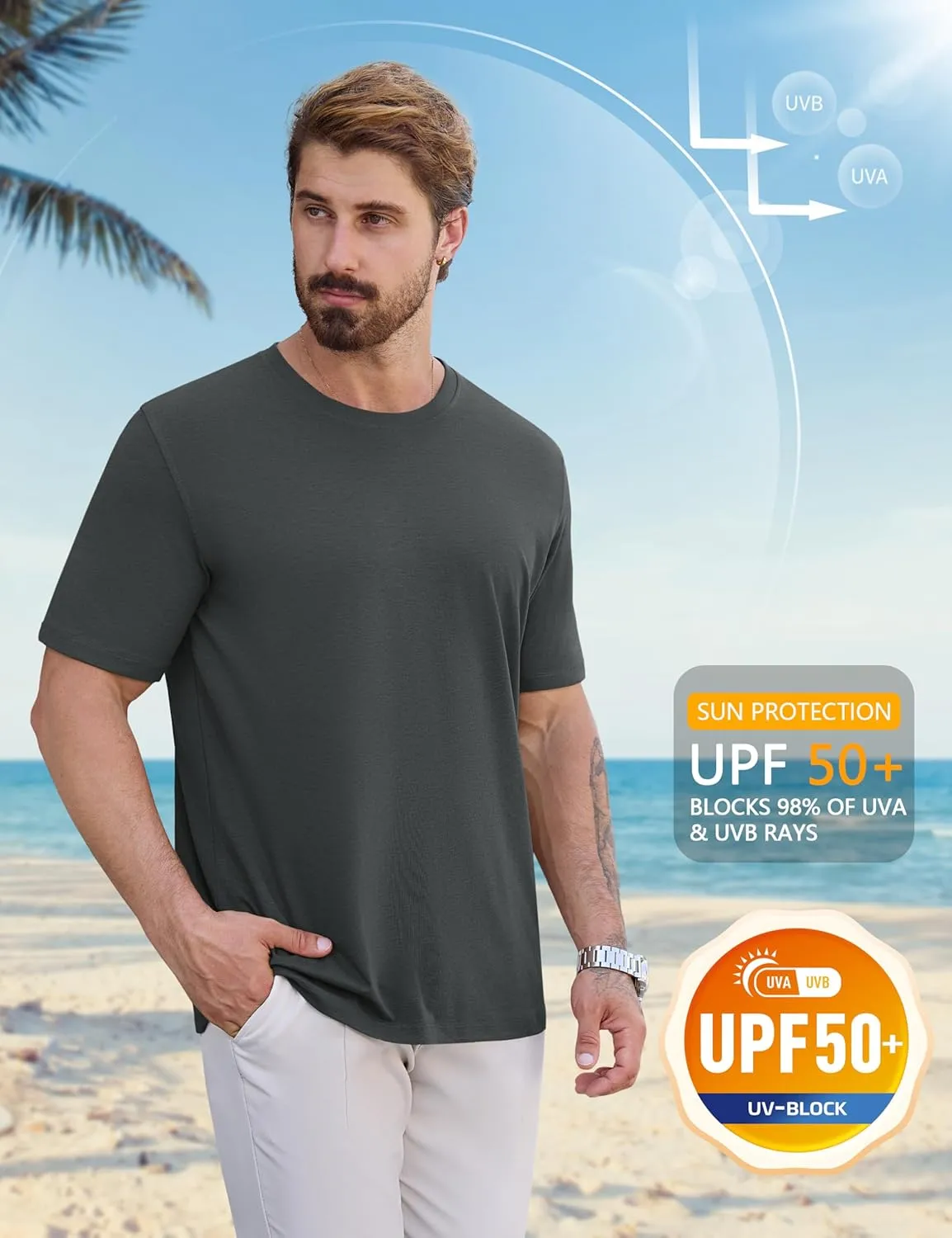 Cotrasen Mens T-Shirts Short Sleeve Cotton UPF 50  Lightweight Moisture Wicking Cooling Casual Crew Neck Basic Tee Shirts