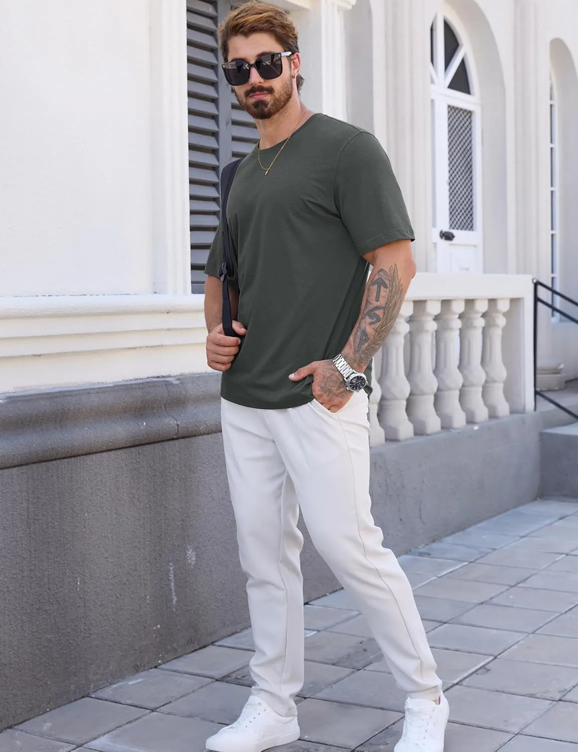 Cotrasen Mens T-Shirts Short Sleeve Cotton UPF 50  Lightweight Moisture Wicking Cooling Casual Crew Neck Basic Tee Shirts