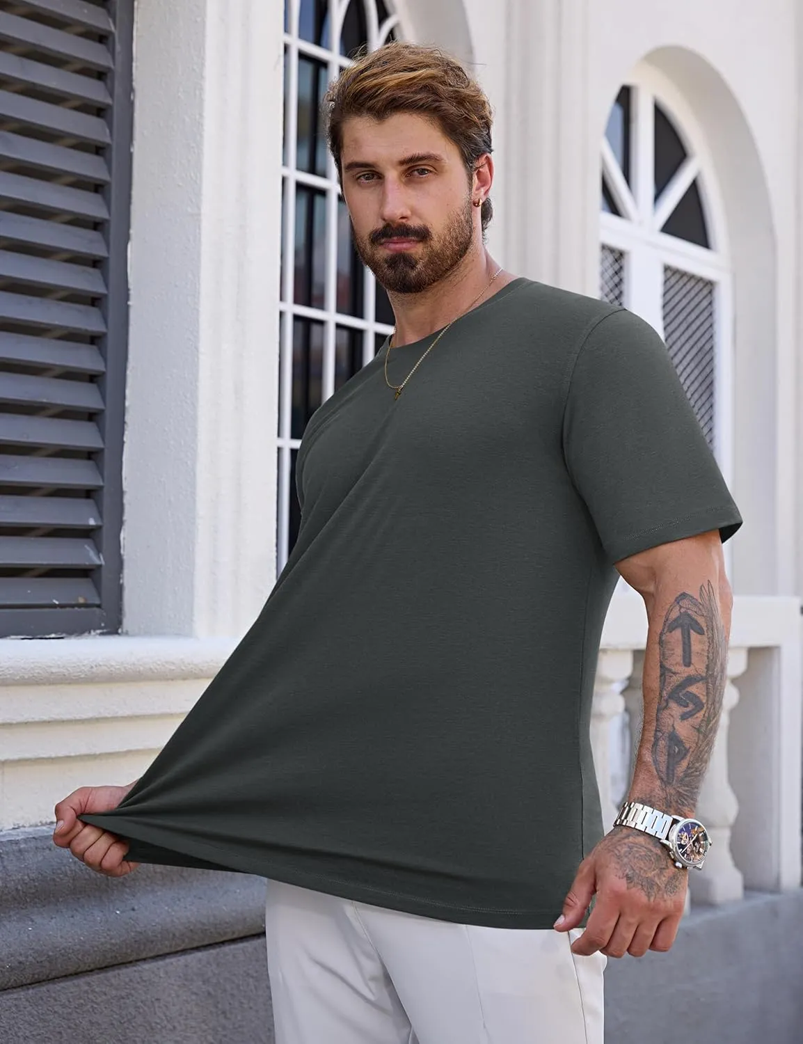 Cotrasen Mens T-Shirts Short Sleeve Cotton UPF 50  Lightweight Moisture Wicking Cooling Casual Crew Neck Basic Tee Shirts