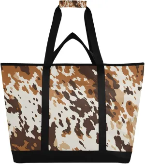 Cow Print Brown Reusable Insulated Lunchbox Cooler Bag, Leakproof Kitchen Grocery Bag Collapsible Portable Cooler Tote Bag for Picnic, Camping, Office, Travel