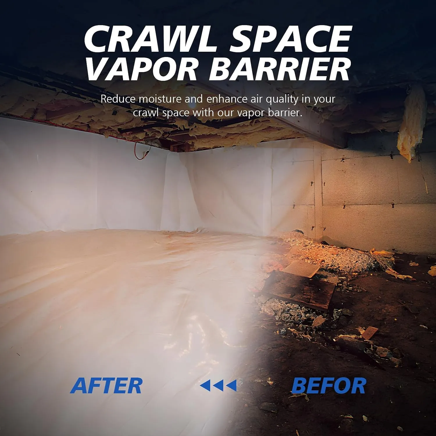 Crawl Space Vapor Barrier - 12 mil (10' x 100'), Heavy Duty Plastic sheeting, Concrete Vapor Barrier Covering for Crawlspace Encapsulation kit, Thick Polyethylene Film, Black and White Panda Film