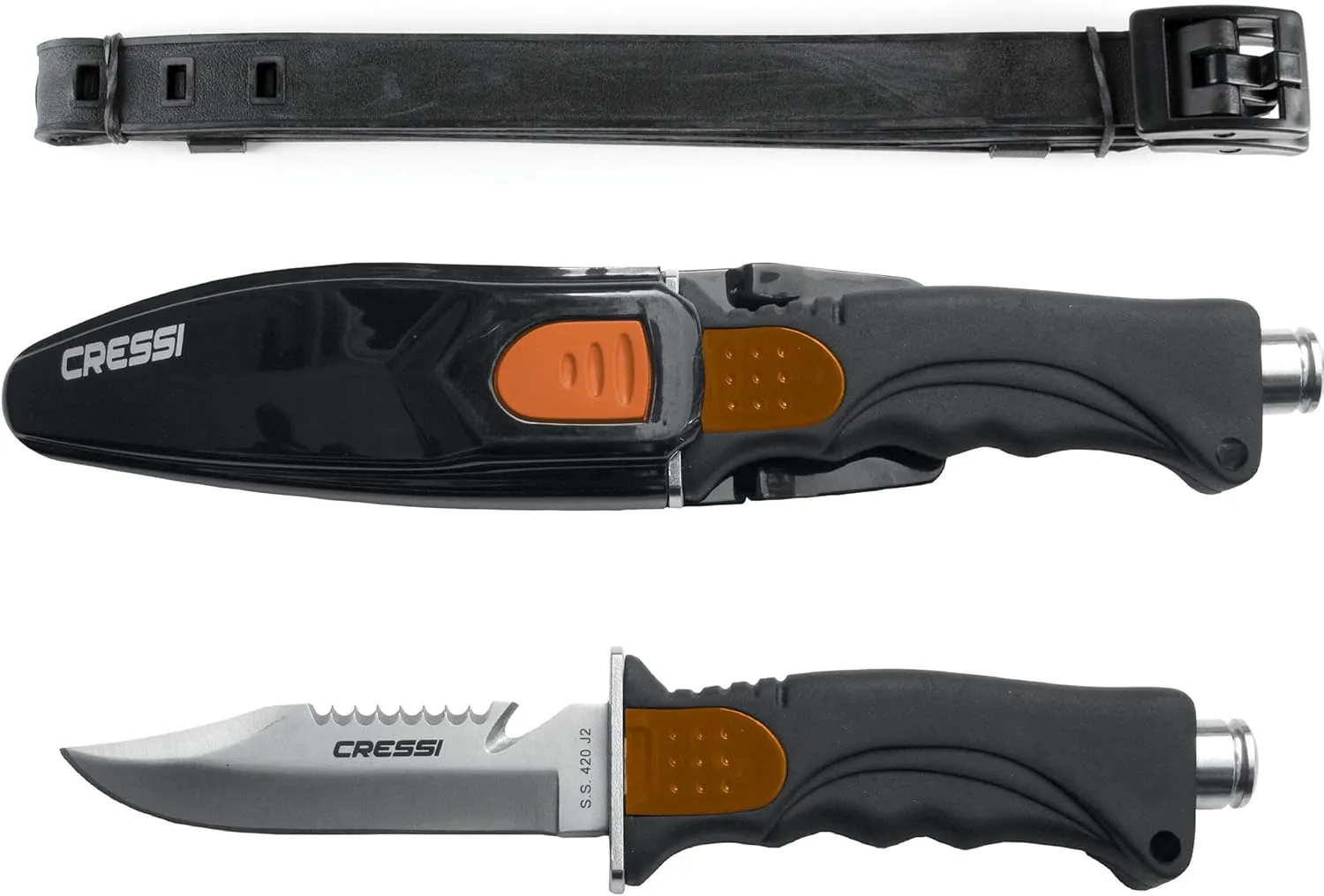 Cressi Skorpion, Tempered Stainless Steel Blade Knife ideal for Diving and Spearfishing - Pointed & Blunt Tip