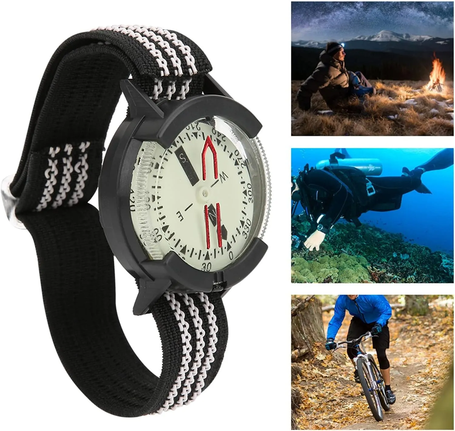 CSCDD Outdoor Camping Compass Watch Waterproof Compass Luminous Adjustable Dial Watch Diving Underwater Compass