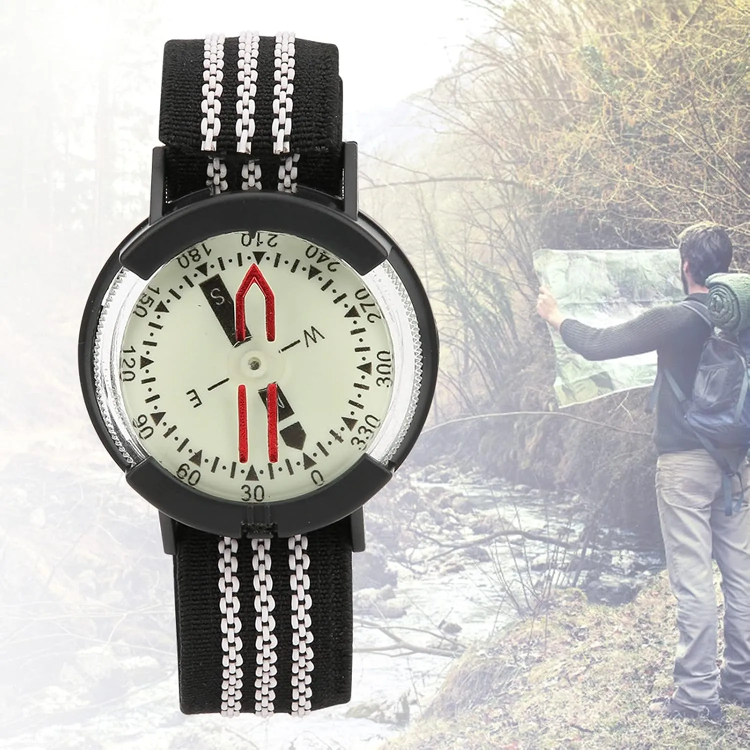 CSCDD Outdoor Camping Compass Watch Waterproof Compass Luminous Adjustable Dial Watch Diving Underwater Compass