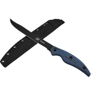 CUDA 9" Serrated Professional Saltwater Corrosion Resistant Stainless Carpenter Steel Fish Filleting Knife with Hard Molded Sheath Included